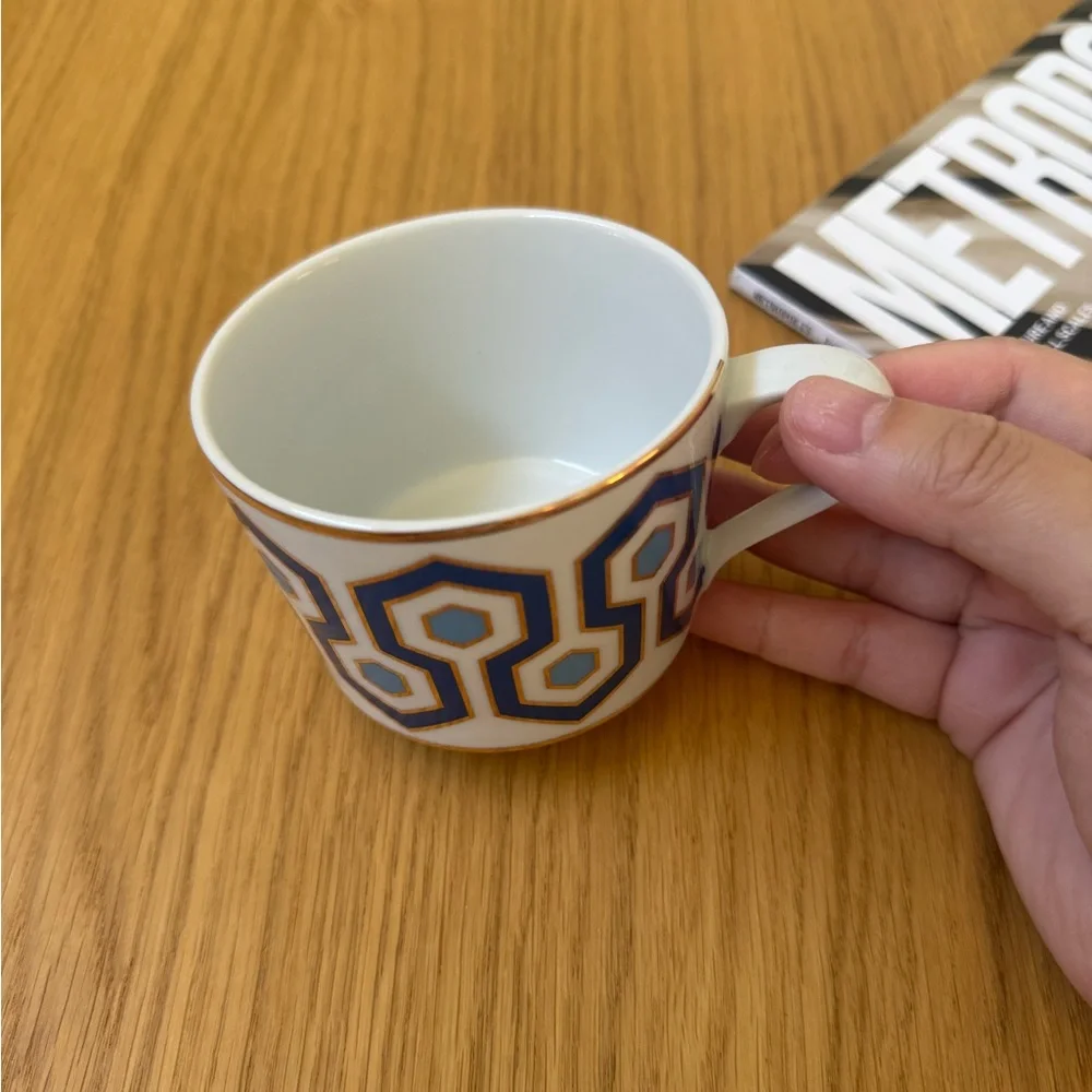 Jonathan Adler Blue and Gold Geometric Teacup